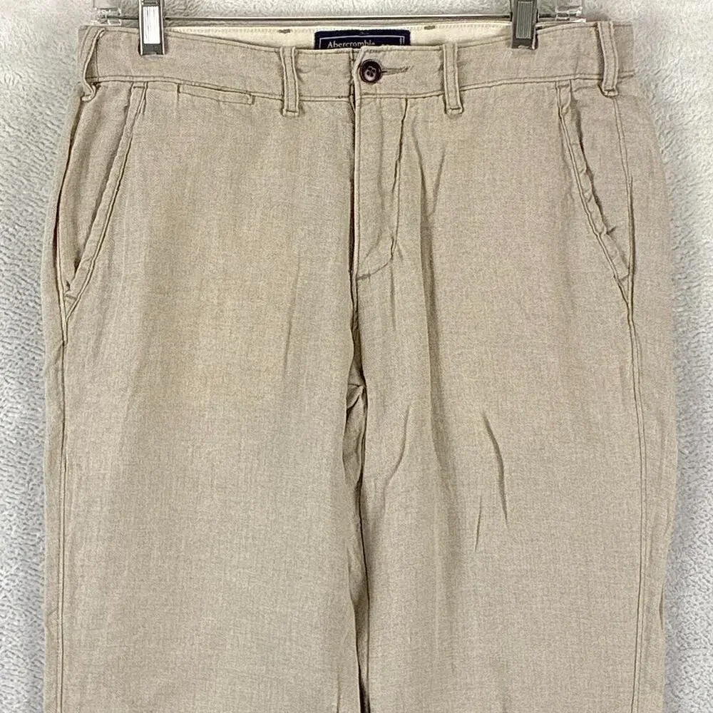 Abercrombie & Fitch Pants Men Size 29x32 (30x32) Beige Langdon Skinny 100% Linen
